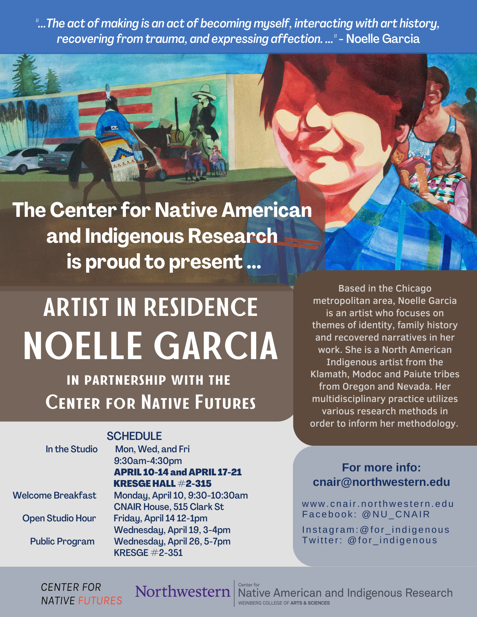 Public flyer for Noelle Garcia residency containing details of events